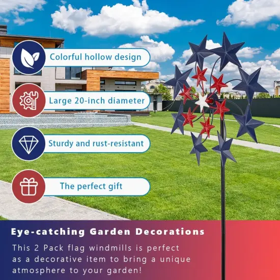 2 Pack,American Flag Pinwheels Outdoor Decor Windmills for Garden {5}