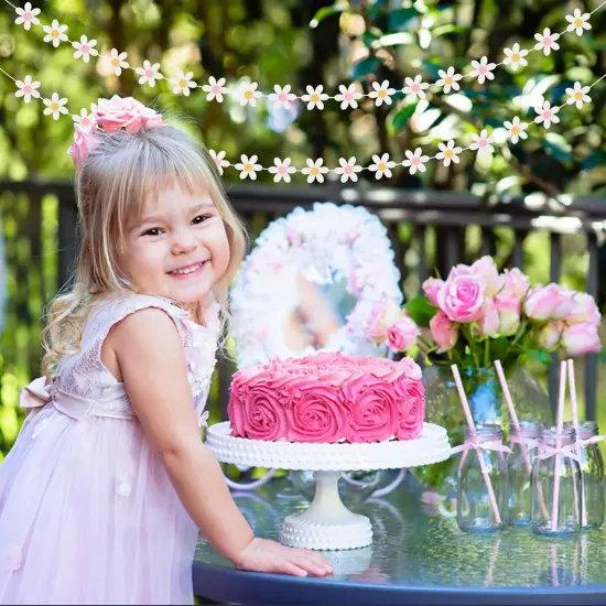 4Pcs Summer Daisy Groovy Boho Garland Felt Artificial White Flower Vines {5}