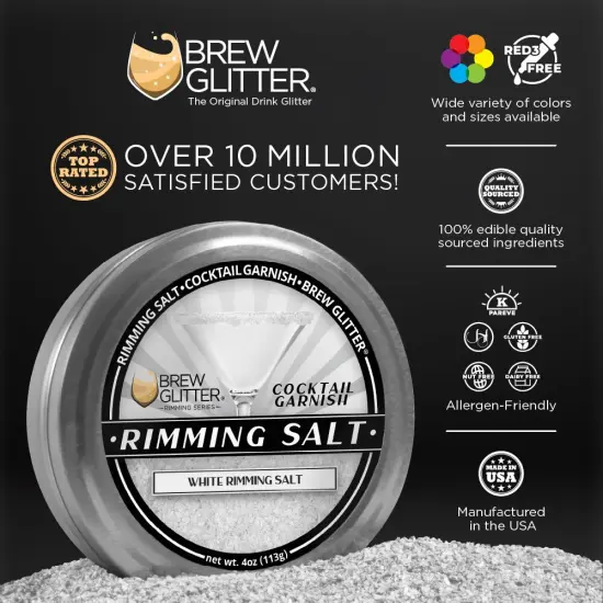 Brew Glitter - Plain Rimming Salt (4oz, 1x Bar Tin) Classic Cocktail Garnish for Mixed Drinks and Beverages {2}