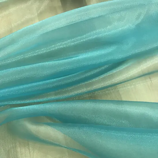 1 Yard Turquoise Crystal Organza Sheer Shiny Fabric Lightweight Polyester for Sewing and Decorations {1}
