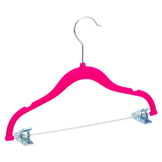 24 Pack Hot Pink Velvet Hangers with Clips for Kids, Baby Nursery, Children's Closet, Dresses, Shirts, Pants, Skirts, Ultra Thin, Nonslip, Space-Saving (12 Inches), Ages 3-14 {7}