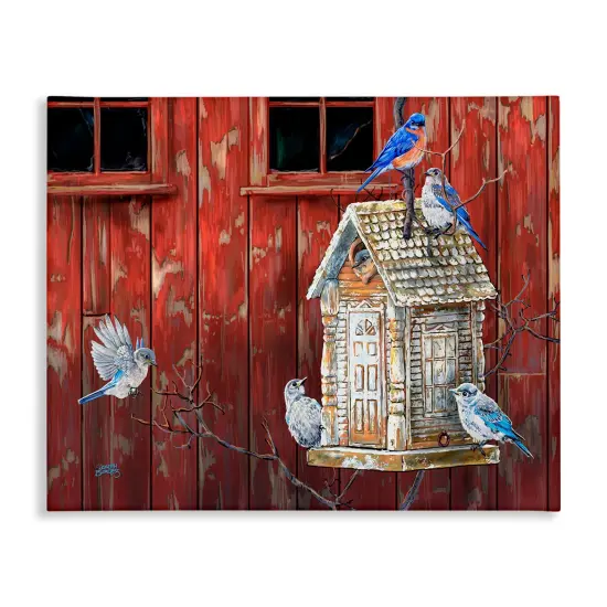 Stupell Industries Rustic Bird House Red & Blue Canvas By Joseph Burgess {1}