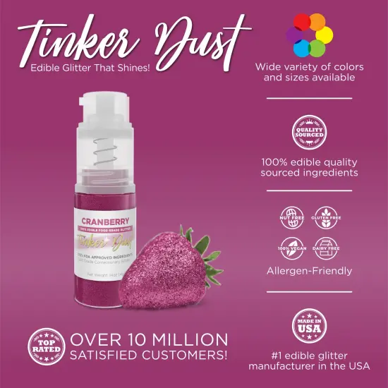 Bakell - Cranberry Tinker Dust Edible Glitter (4g, 1x Spray Pump) for Food, Desserts, and Beverages! {2}