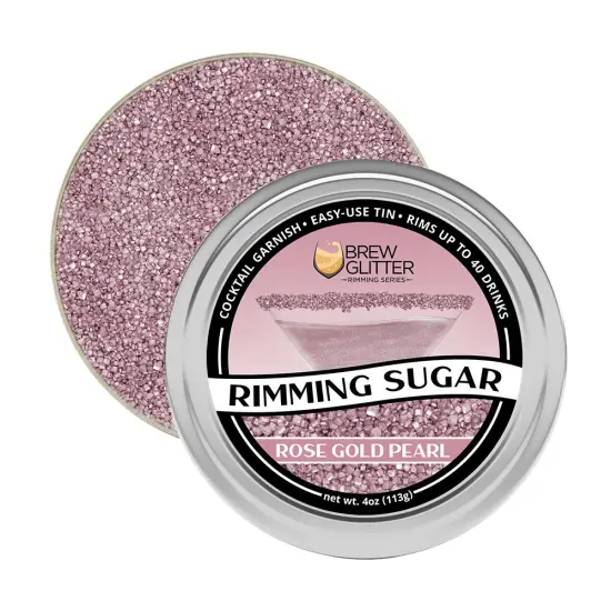 Brew Glitter - Rose Gold Pearl Rimming Sugar (4oz, 1x Bar Tin) Cocktail Garnish for Mixed Drinks & Refreshments {5}