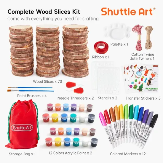 Natural Wood Slices 70 PCS 2.8-3.1 Inches Craft Wood Ornament Kit {2}