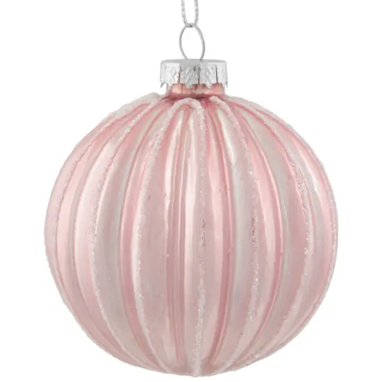 Northlight Shiny Glittered Geometric Glass Ball Christmas Ornaments - 3" (80mm) - Pink- 4ct {6}