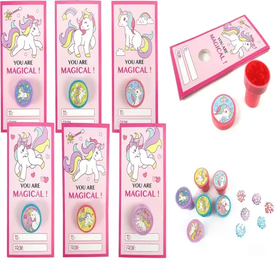 Tiny Mills 36 PACK Unicorn Cards with Unicorn Stampers for Valentine's Day Classroom Exchange {2}