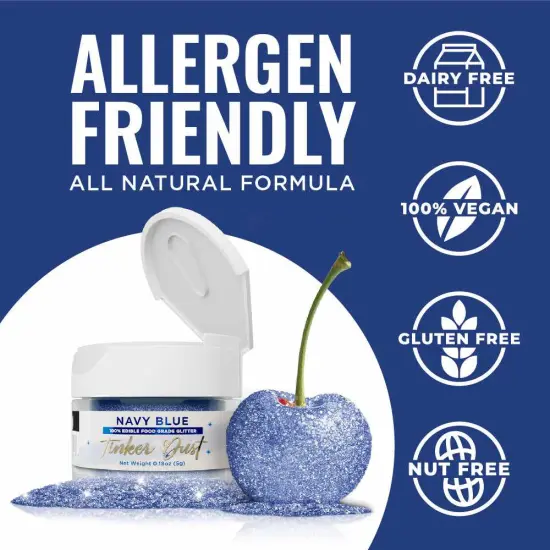 Bakell - Navy Blue Tinker Dust Edible Glitter (5g, 1x Jar) for Food, Desserts, and Beverages! {4}