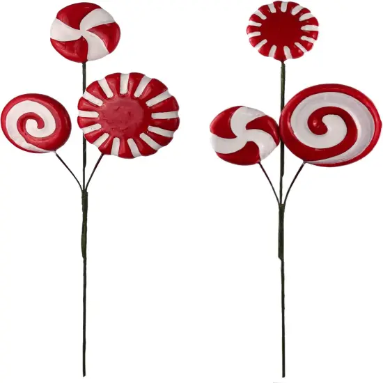 17" Peppermint Lollipop Spray Picks - Set of 6, 2 Different Styles - Perfect for Holiday Arrangements, Decor - Festive Seasonal Accents, Floral Home by Artificial Flowers {5}