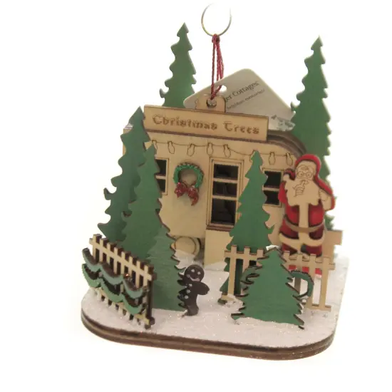 Ginger Cottages 4.0 Inch Christmas Tree Lot Tree Ornament , Ornament Santa Trailer Beige {1}