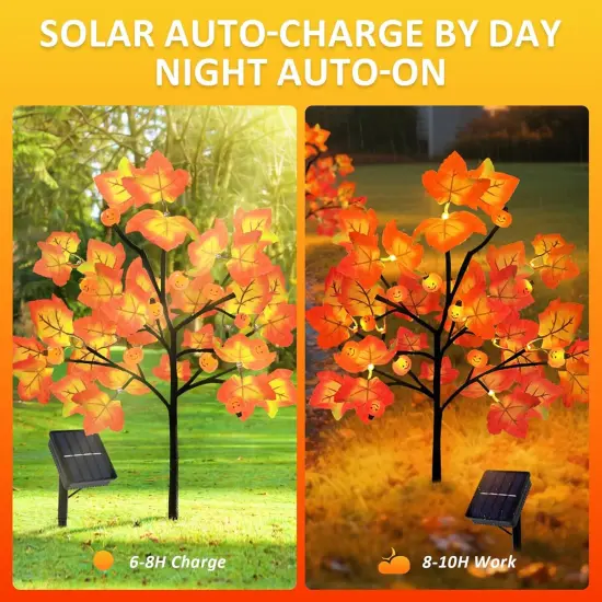 4 Packs Solar Maple Leaf Pumpkin Lights Outdoor Decor - 80LED {4}