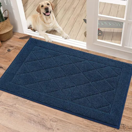 Dirt Trapper Door Mat 20" x 32", Doormat Non-Slip Entryway Rugs Washable, Dog Door Mat Stain Resistant and Absorbent Welcome Floor Mat for Front Back Door, Muddy Wet Shoes & Paws, Navy Blue {1}