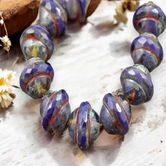 *12* 10x12mm Purple Opaline Picasso Saturn Beads {4}