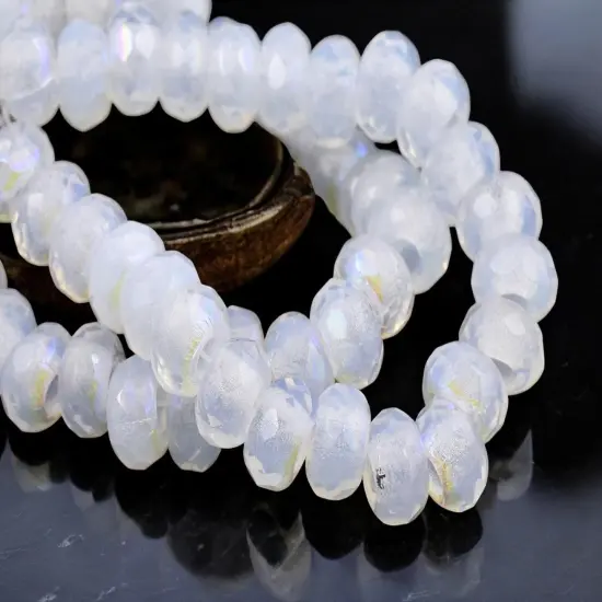 *25* 5x8mm White Opal AB Faceted Large Hole Rondelle Roller Beads {4}