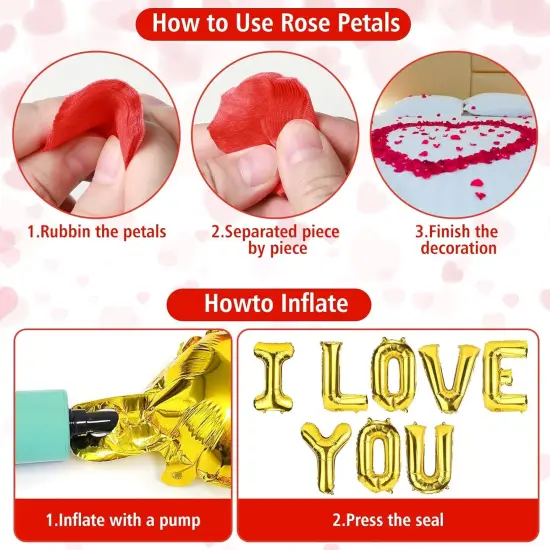 Valentines Day Decorations - Balloons, Silk Rose Petals, Ribbon And Straw {5}