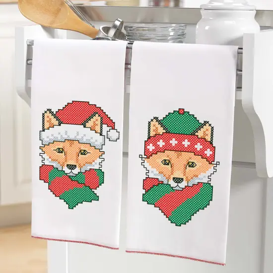 HerrschnersWinter Woodland Fox Towel Pair Stamped Cross-Stitch Multi {1}