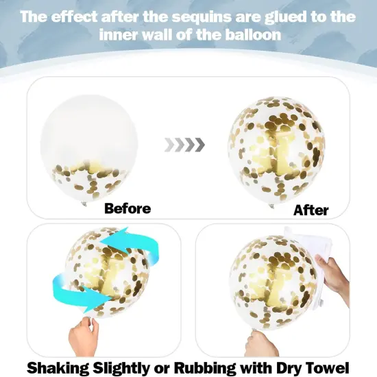 Dusty Blue Balloon Set, 60Pcs 12 Inch Slate Baby Blue White Sand Latex Balloon with Metallic Confetti Champagne Gold Helium Balloons for Birthday Party Baby Bridal Shower Boho Decortaions Supplies {3}