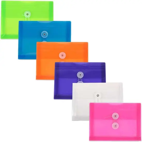 Plastic Envelopes with Button & String Tie Closure - Index Size - 5 1/2 x 7 1/2 - Assorted Colors - 6/Pack {4}