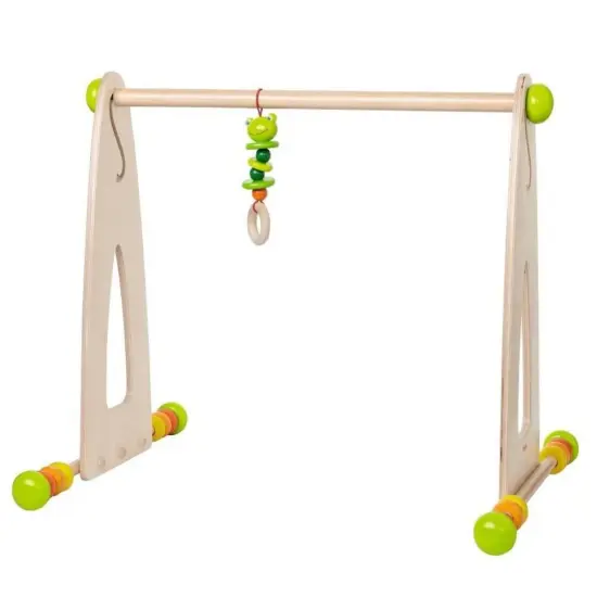 HABA Color Fun Play Gym - Wooden Activity Center with Adjustable Height, Sliding Discs and Dangling Frog Multicolor {7}