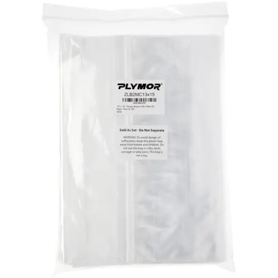 Plymor 13" x 15", 2 Mil Zipper Reclosable Plastic Bags {4}