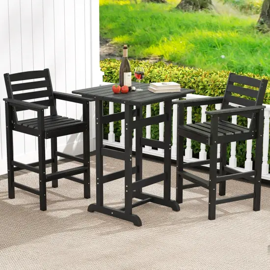 Set of 2 Patio HDPE Adirondack Bar Chairs with Wide Armrests and Inclined Backrest Perfect for Outdoor Use Black {1}