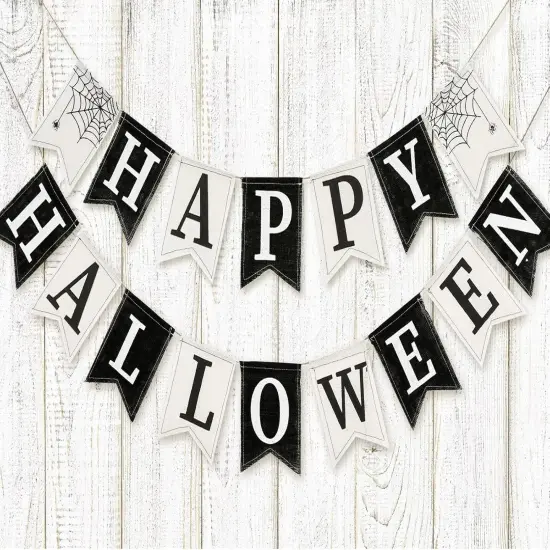 2Pcs Happy Halloween Burlap (White) {1}