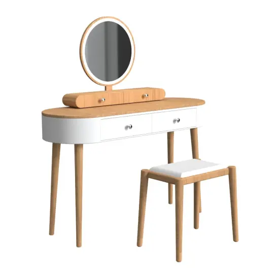 LED Lighted Vanity Table Set with Adjustable Mirror & Cushioned Stool Black-Brown {9}