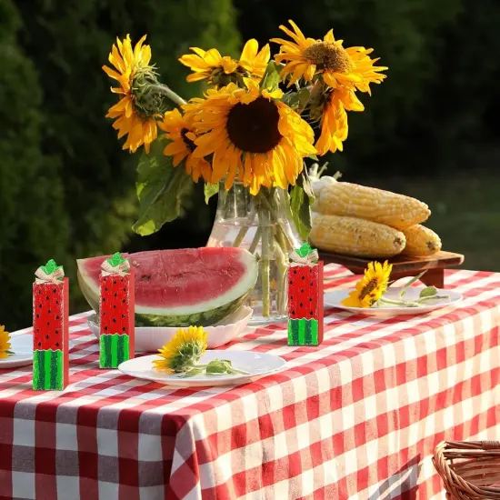 3 Pcs Watermelon Table Decor Watermelon Tiered Tray Decor Wood Summer Block Sign Rustic Farmhouse Wooden Tabletop Centerpieces for Summer Decorations Home Shelf Kitchen Office Desk Party {3}
