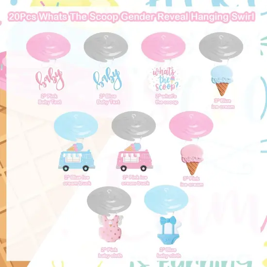 Ice Cream Gender Reveal Party Summer Decor, Pastel Ice Cream What's the Scoop Hanging Swirls, Pink Blue Ceiling Streamers for Summer Ice Cream Theme He or She Boy or Girl Baby Shower Mom To Be Party Supplies {2}