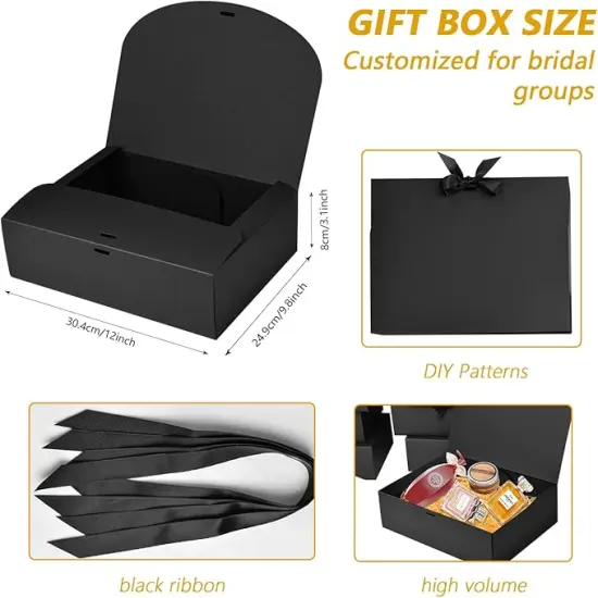 12Pack Black Gift Boxes with Lids, 12&times;9.8&times;3.1 Inch Groomsmen Proposal Box, Luxury Black Gift Box with Ribbon for Bridesmaid Box, Graduation, Christmas, Wedding, Birthday, Party {3}