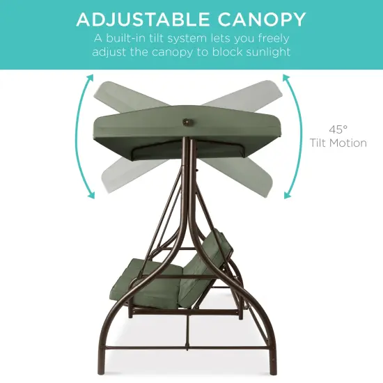 Best Choice Products 3-Seat Outdoor Converting Canopy Swing Glider Patio Hammock w/ Removable Cushions Midnight Green {5}