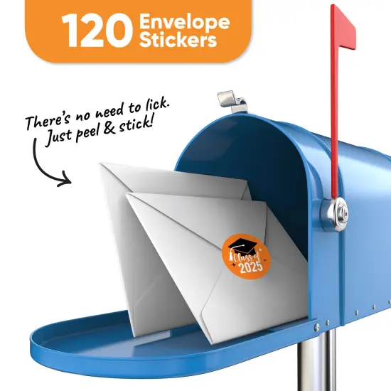 Big Dot of Happiness Class of 2025 Orange Grad Party Envelope Seal Stickers, Round Circle Stickers to Seal Cards, Graduation Envelope Seals, 120 Count {3}