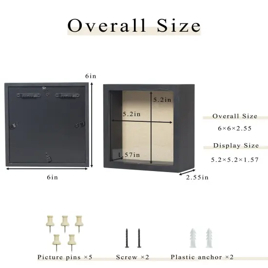 Fire Shadow Box Frame 6x6 Shadow Box Display Case with Linen Back of Awards Memorabilia Flower, Pictures, Keepsakes、Bouquet、Medals and More Photos Memory Box Black {3}