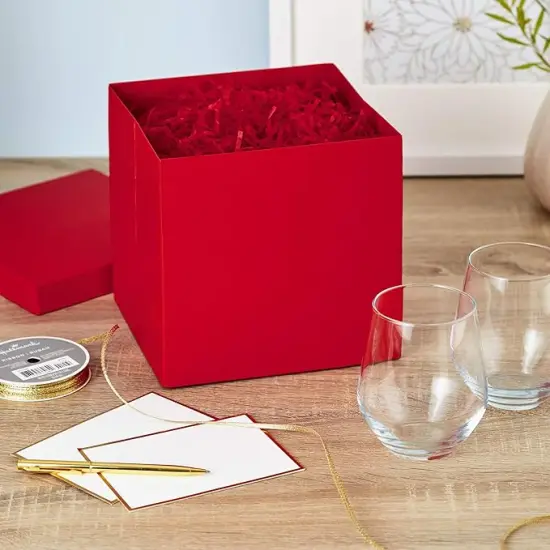Medium Gift Box with Lid and Shredded Paper Fill (Red 7 inch Box) for Birthdays, Graduations, Anniversaries, Christmas, Valentine's Day, All Occasion {2}