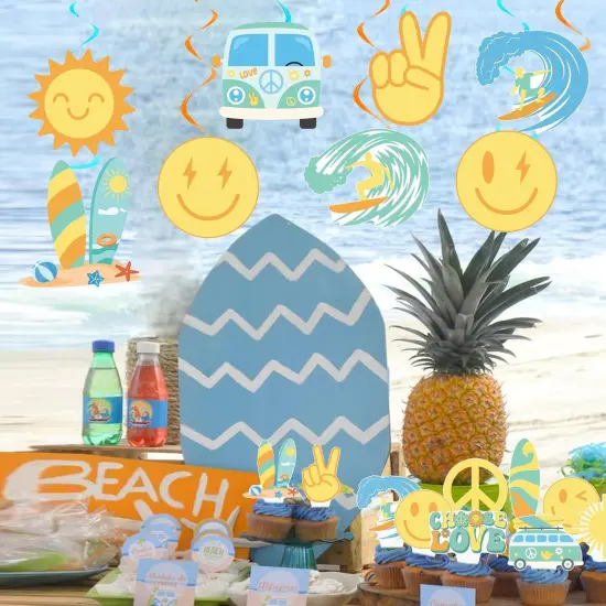 Boho Surfing Hanging Swirls 20PCS Hippie Surfing Party Hanging Decorations Retro Surf Ceiling Swirls Surf Themed Birthday Party Supplies for Groovy Summer Surfing {5}