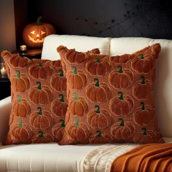 Set of 2 Fall Halloween Throw Pillow Covers 20x20 {1}