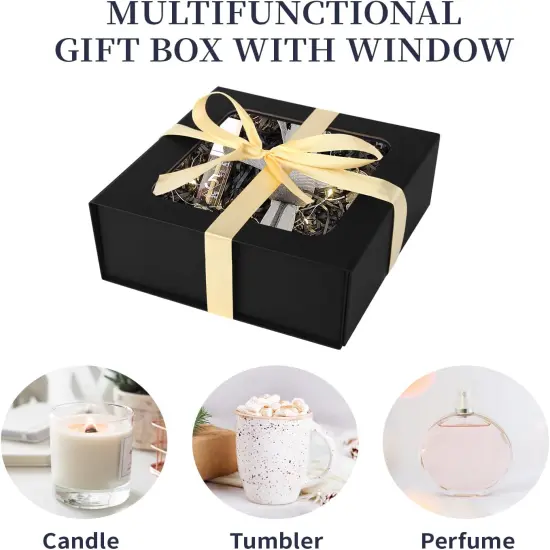 Black Gift Box with Window, 7.5"x7.5"x3.1" - Luxury Magnetic Lid Gift Box for Presents {2}