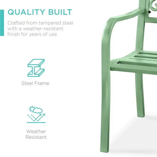 Best Choice Products Outdoor Steel Bench Garden Patio Porch Furniture w/ Floral Design Backrest Mint Green {4}