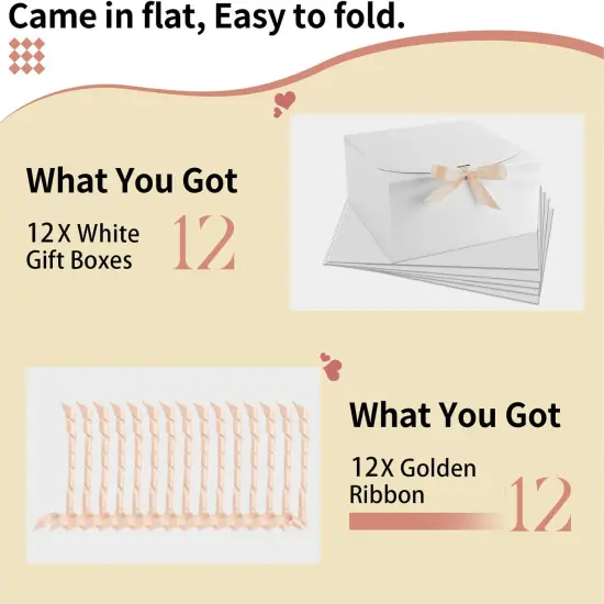 12pack Gift Boxes with Lids,White Gift Boxes Bulk with Gold Bow Ribbon,Bridesmaid Proposal Box for Presents Kraft Paper {2}