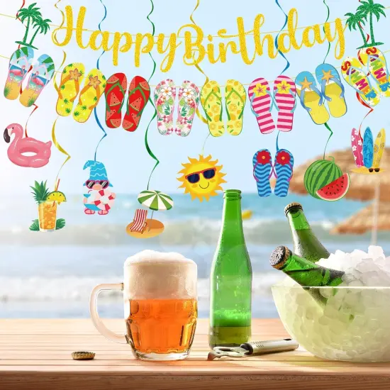 Summer Birthday Party Decorations - Beach Party Pool Decor 10PCS Hanging Swirl Banner Flip Flop Slippers Swirls Summer Birthday Hawaiian Supplies for Holiday Celebration Outdoor {4}