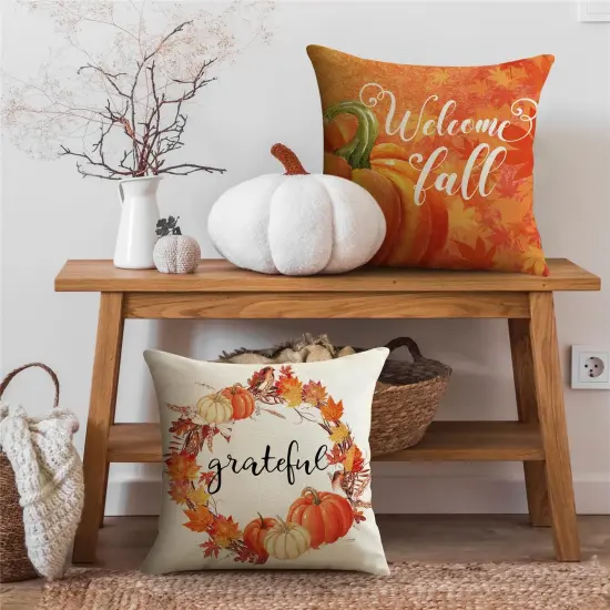 Set of 4 Fall Orange Truck Pumpkin Pillow Covers 20x20 {4}