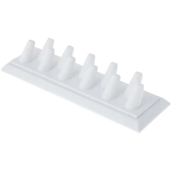 Plymor White Faux Leather Ring Finger Display, Eleven on Rectangular Base, 11.125" W x 3.375" D x 2.125" H {1}