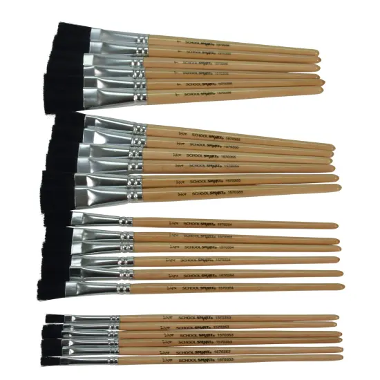 School Smart Black Bristle Paint Brushes, Short Handle, Assorted Sizes, Set of 24 {1}