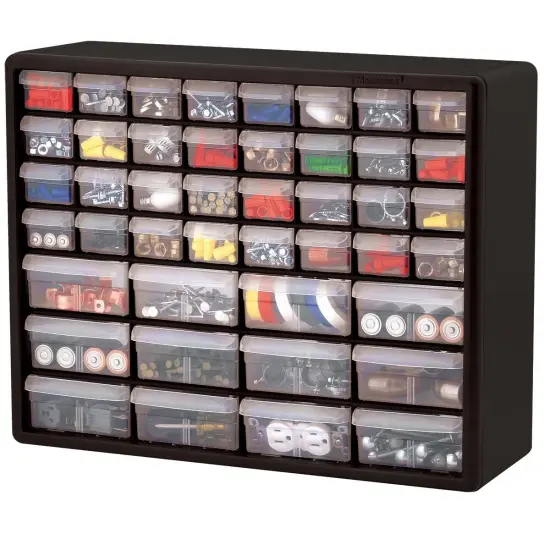 Black Polystyrene Fishing Storage Cabinet with 44 Clear Divided Drawers and Wall-Mount {2}