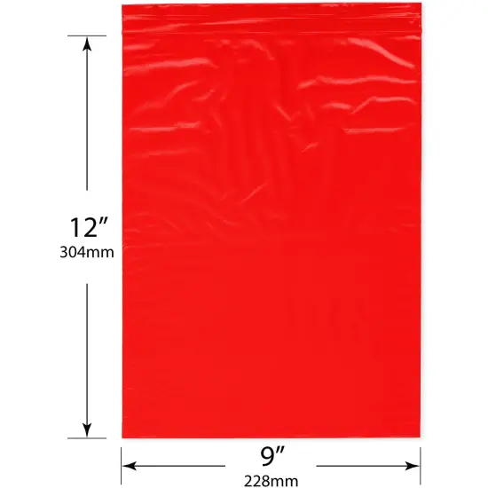 Plymor 9" x 12", Red 2 Mil Zipper Reclosable Plastic Bags {3}