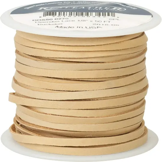 Realeather Deerskin Leather Lace | Size 1/8" x 50' (3.2mm x 15.24m) | 2/3 oz Thickness (.8-1.2mm) {2}