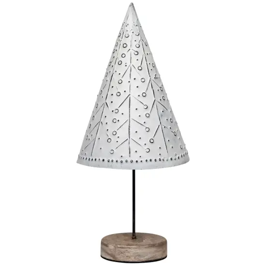 Northlight Embossed Winter Wonderland Metal Cone Christmas Tree Decoration - 14" White {3}
