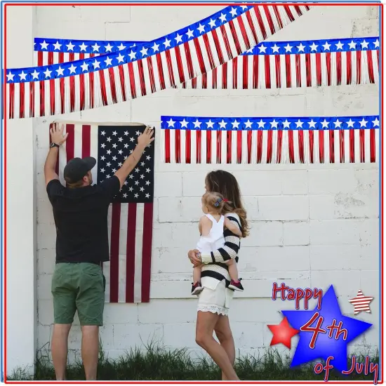 4 Pack Parade Floats Foil Fringe, Each 10 ft x 15'' American Flag Stripes and Stars Tinsel Patriotic foil Fringe Garland for 4th of July Trailer Car Graduation Homecoming Party (4 Pack)&hellip; {5}