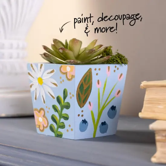 Plaid Wood Unfinished Square Planter, 3" x 3" x 3" Wooden Surface Perfect for DIY Arts and Crafts Projects {2}
