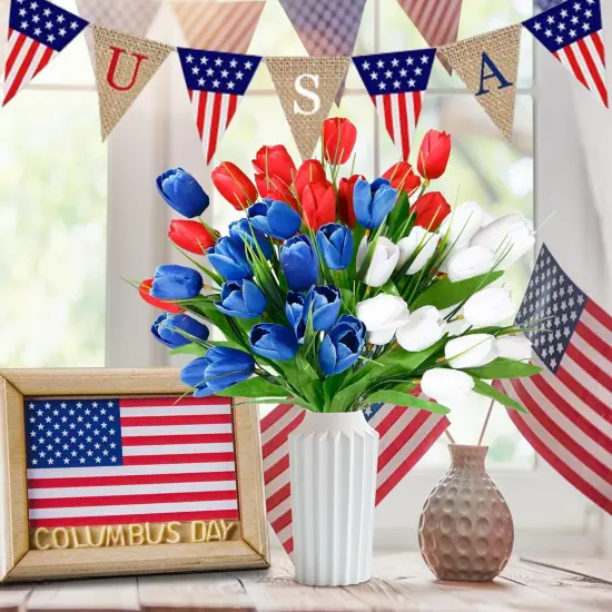 36 Pcs Patriotic Artificial Flowers Memorial Tulips Bouquet Tabletop {2}
